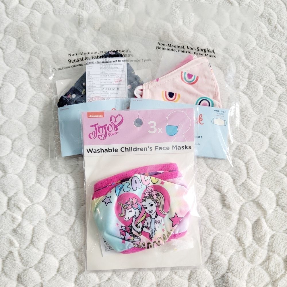 Kids face mask bundle Jojo Siwa floral rainbows pink striped